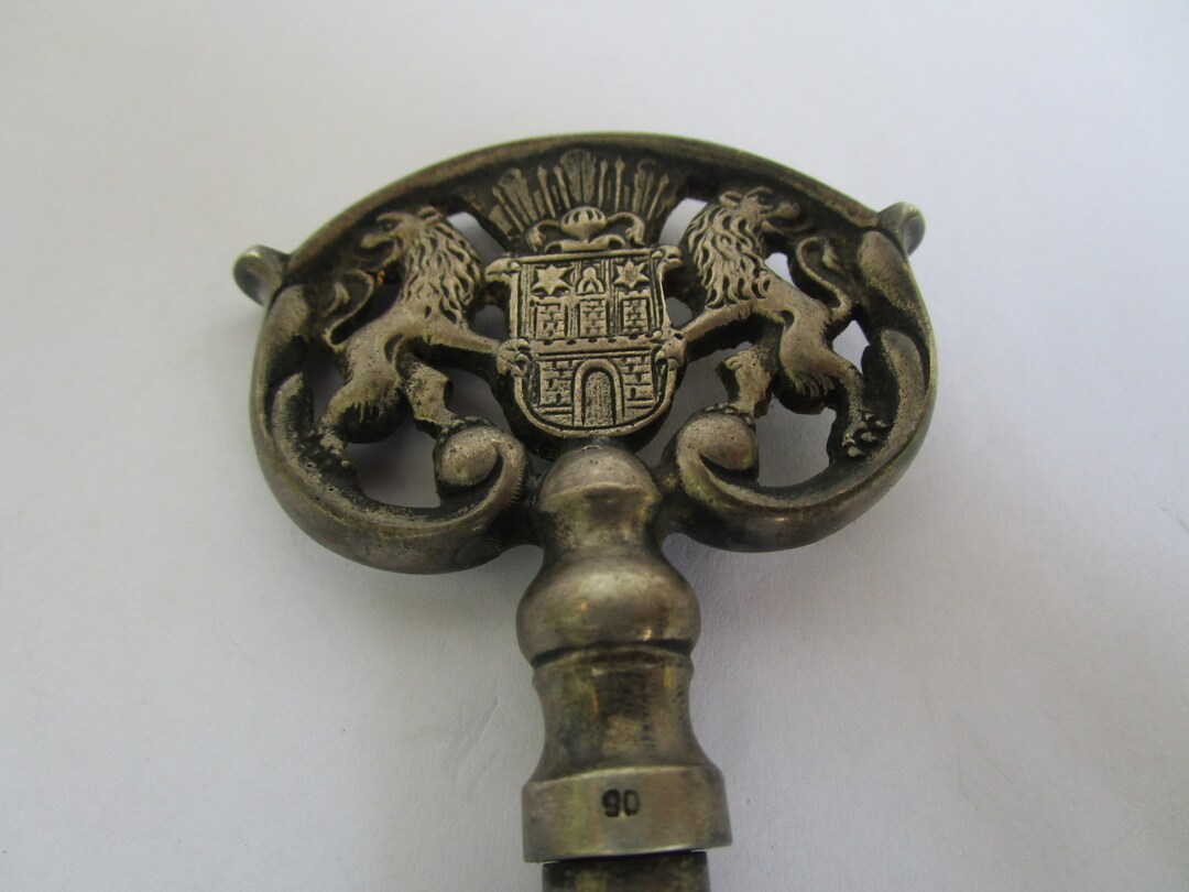 Antique 900 Silver Figural Key Family Crest Cork Screw Etsy UK