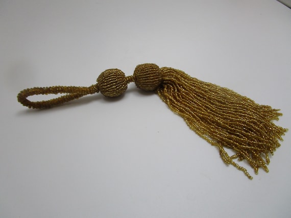 Vintage Large Gold Glass Beaded Tassel WOW - image 1