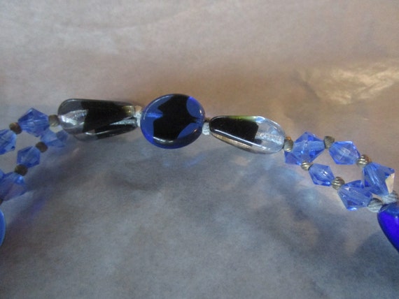 Vintage Retro Blue Cut Crystal & Art Glass Beaded… - image 5