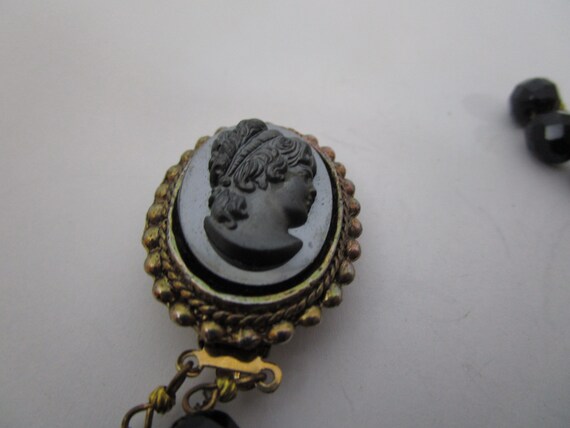 Antique Cameo Bracelet with Faceted Black Glass B… - image 2