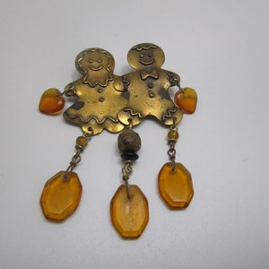 Vtg Raggedy Ann & Andy Large Brooch with Glass Dangles