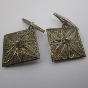 Antique Filigree Sterling Silver Fancy Cuff Links