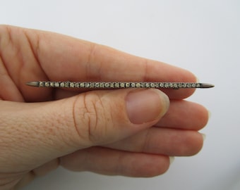 Antique Art Deco Sterling Silver Bar Brooch with Channeled White Stones