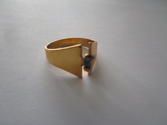 Vtg Modern Style Gold Filled Statement Ring with … - image 2