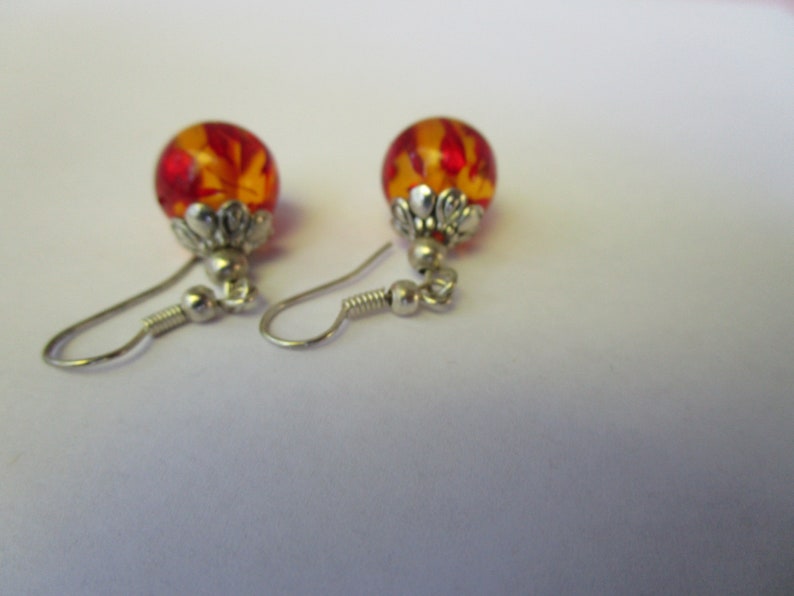 Vintage Silver Tone Dangle Earrings with Speckled Balls