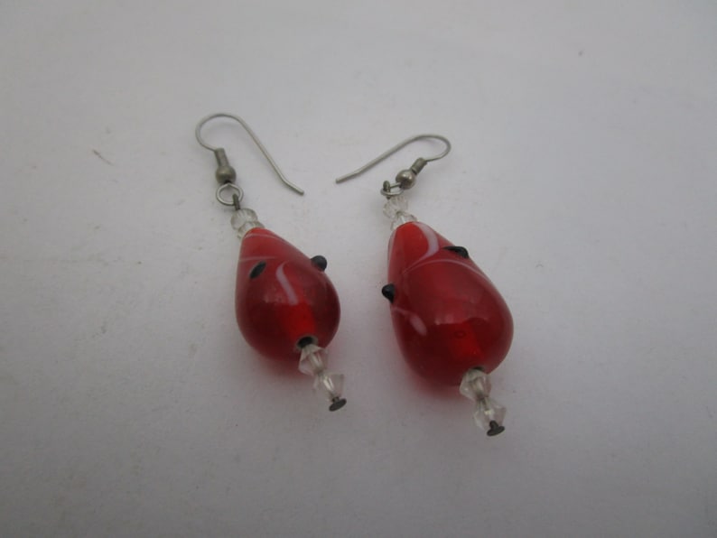 Vintage Fun Art Glass /& Beaded Dangle Teardrop Earrings