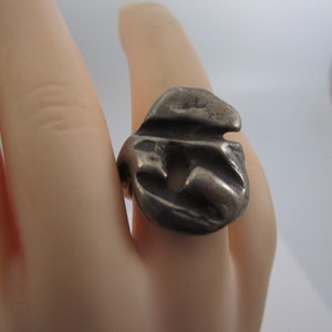 Vtg Sterling Silver Modern Stylized Statement Ring