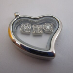 Vintage Unique Heart Shaped Necklace Pendant with Rhinestone &quot; DEB &quot; Encased in Glass