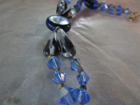 Vintage Retro Blue Cut Crystal & Art Glass Beaded… - image 4