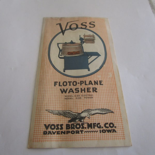 Rare C 1915 Antique Voss Electric Floto Plane Washer Sales Pamphlet