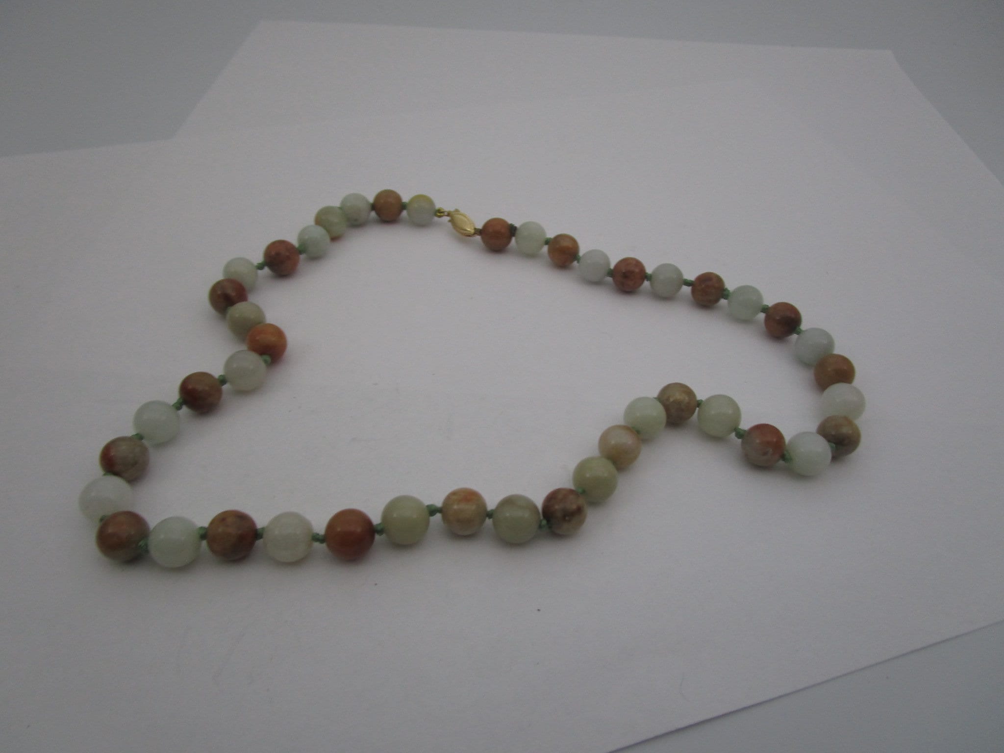 Vintage Individually Knotted Real Jade Beaded Necklace With 14 K Gold ...