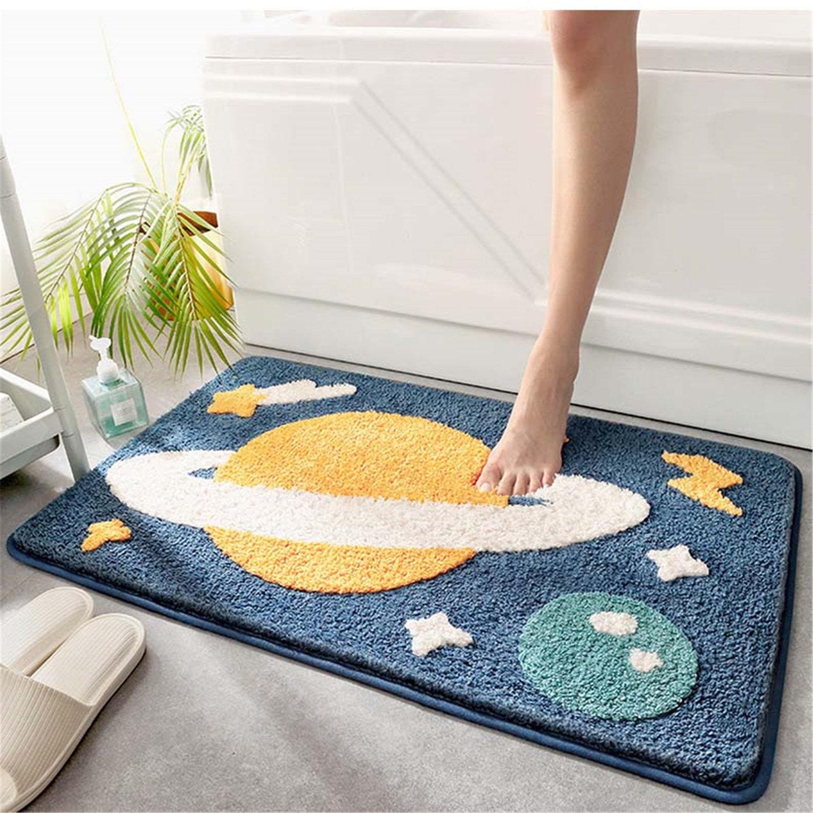 Space Bath Mat Shower Mat Shower Rug Colorful Cute Animal Kids Etsy
