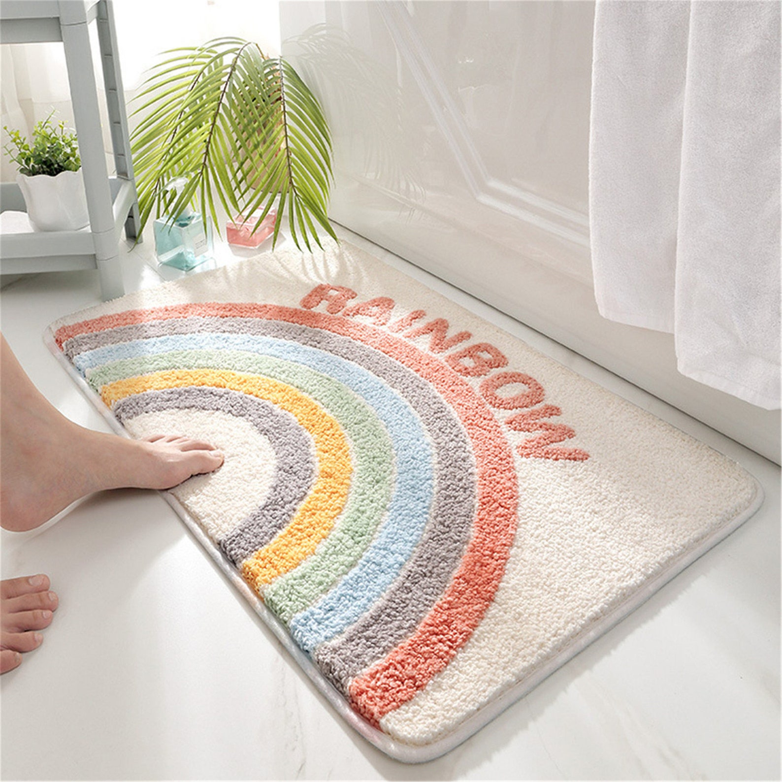 Rainbow Bath Mat Shower Mat Shower Rug Colorful Cute Animal Etsy