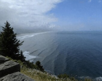 Manzanita Beach from Neahkahnie Mountain Art | Canvas Print | Impressionist Style | Digital Painting