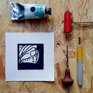 Linocut portrait of a woman - Jo / Linoprint - portrait of Jo
