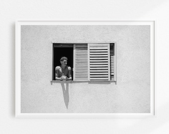 Window Art Print, Modern Black and White Photography Poster