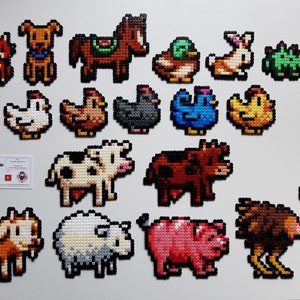 Stardew Valley - Animals: Cat, Dog, Horse, Chicken, Duck, Rabbit, Dinosaur, Cow, Goat, Sheep, Pig, Ostrich (Perler Beads)