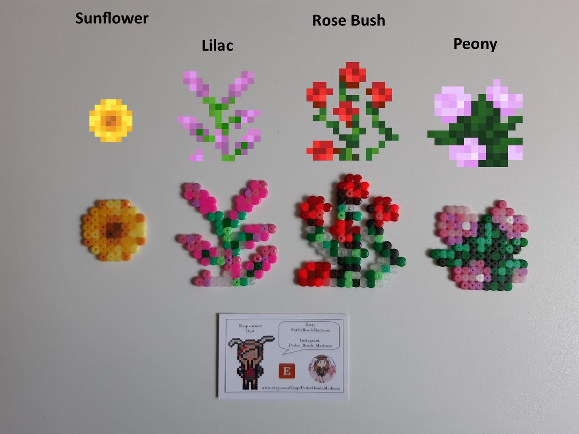 Minecraft Flowers perler Beads Etsy
