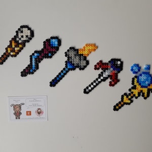 Terraria - Summon Weapons: Pirate Staff, Tempest Staff, Nimbus Rod, Optic Staff, Stardust Dragon Staff (Perler Beads)
