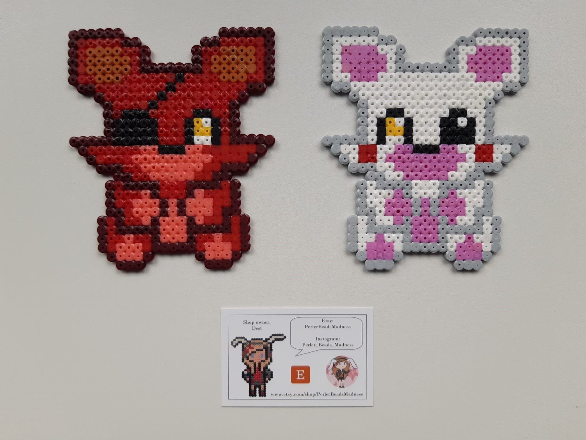 Five Nights At Freddy's Plushies 1: Freddy, Foxy, Bonnie, Chica, Golden  Freddy (Perler Beads)