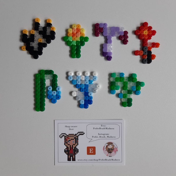 Terraria - Herbs: Blinkroot, Daybloom, Deathweed, Fireblossom, Moonglow, Shiverthorn, Waterleaf (Perler Beads)