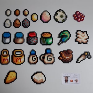 Stardew Valley - Tierische Produkte: Ei, Mayonnaise, Milch, Käse, Trüffel, Wolle, Hasenfuß, Entenfeder, Reh (Bügelperlen)
