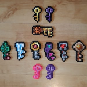 Terraria - Keys: Golden, Shadow, Temple, Jungle, Frozen, Hallowed, Corruption, Crimson, Desert, Key of Light, Key of Night (Perler Beads)