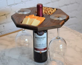 Wine Caddy, Wine Holder, Food Serving Tray, Hardwood Wine Caddy, Serving Tray, Portable Wine Caddy