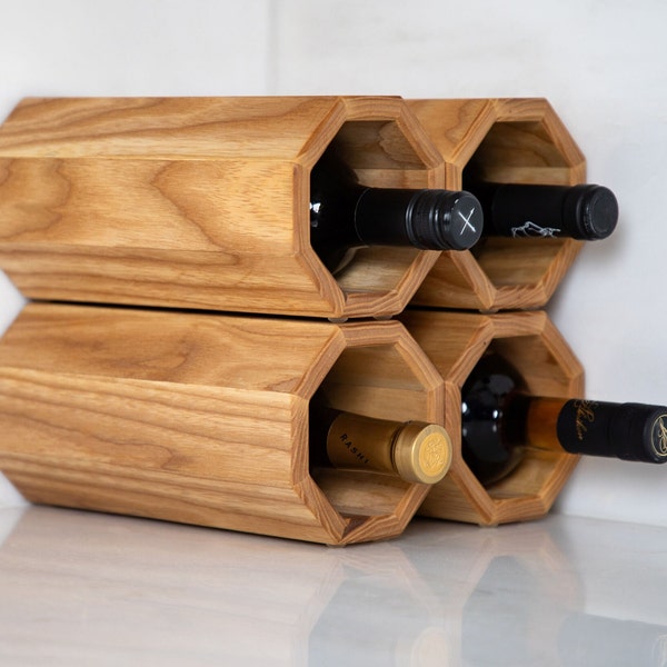 Stackable Hardwood Wine Holder: Ash or Walnut, Handmade in USA