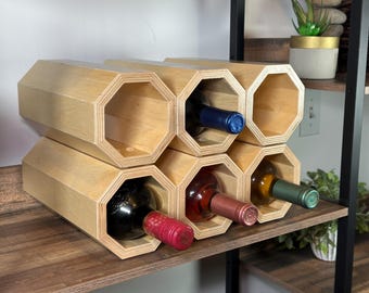 Botellero apilable de abedul báltico/contrachapado europeo: Soporte para botellas de vino de encimera