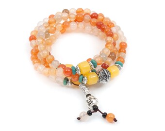 Semi-precious Stone Rosary Mala Round 6mm Tiger Eye With Buddha Head