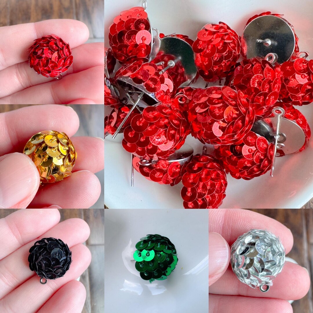 Sequir Thread Stud Sequin Wrapped Stud Earrings: Hypoallergenic Stainless Steel, 15mm - Etsy