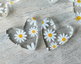 Duidelijke Daisy Heart Earring Blanks, White Daisy Clear Blanks, geprijsd per paar, Hippie Earring Blanks