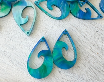 Teardrop Ocean Waves Blue and Green Marble-Acrylic Earring Blanks-Marbled Acrylic Earrings-Beach Earrings-Surf-Boho
