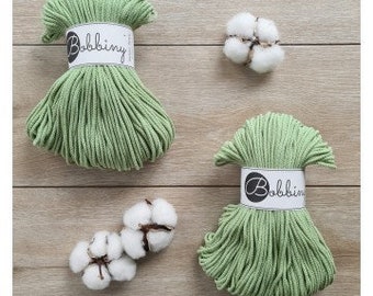 Matcha-Bobbiny 3mm GEVLOCHTEN katoenen koord-108 yards-100 meter-gevlochten macrame koord-gerecycled katoen-macrame-breien-haakbenodigdheden