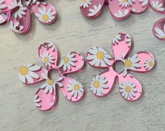 Paarse Groovy Daisy Mirrored Earring Blanks, Paarse Daisy Mirror Blanks, geprijsd per paar, Hippie Earring Blanks