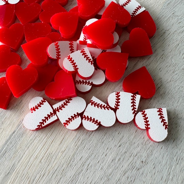 Acrylic Baseball Heart Stud Earring Blanks, Acrylic Baseball Stud Blanks, Priced Per Pair, Ready to ship!
