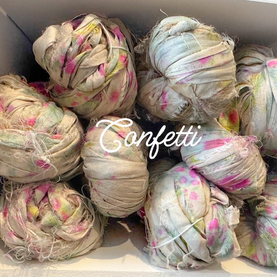 Confetti-Tie Dye Sari Silk Ribbon-Weaving Ribbon-Recycled Silk-Fiber Art-Ganxxet