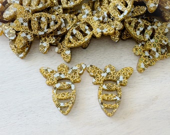Bee Glitter Acrylic Earring Blanks - Glitter Honeycomb and Bee Earring Blanks - Gold Glitter Bee Print Acrylic - Priced Per Pair