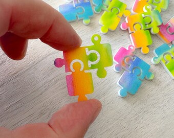 Rainbow Puzzle Piece Earring Blank, Acrylic Autism Awareness Earrings, Rainbow Neurodivergent Blanks, Priced Per Pair