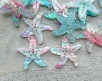 Unicorn Glitter Starfish-Acrylic Earring Blanks-Ocean Acrylic Earrings-Pastel Glitter Marble Earrings-Beach Vibes-Boho