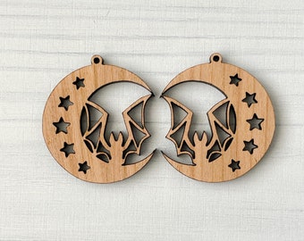 Bat Moon Earring Blanks / Priced Per Pair / Wood Findings For Earring Making / Halloween Earring Connectors / Fall Wood Earrings