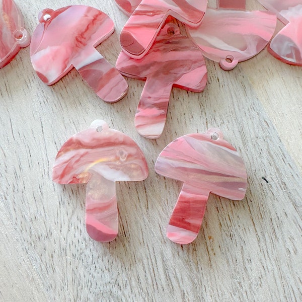 Pink Marble Mushroom Acrylic Blanks, Acrylic Shrooms Earring Blanks, Priced Per Pair, Spring/Summer Earring Blanks