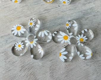 Duidelijke Groovy Daisy Earring Blanks, White Daisy Blanks, geprijsd per paar, Hippie Earring Blanks