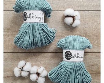 Duck Egg Blue-Bobbiny 3mm GEVLOCHTEN katoenen koord-108 yards-100 meter-gevlochten macrame koord-gerecycled katoen-macrame-breien-haakbenodigdheden