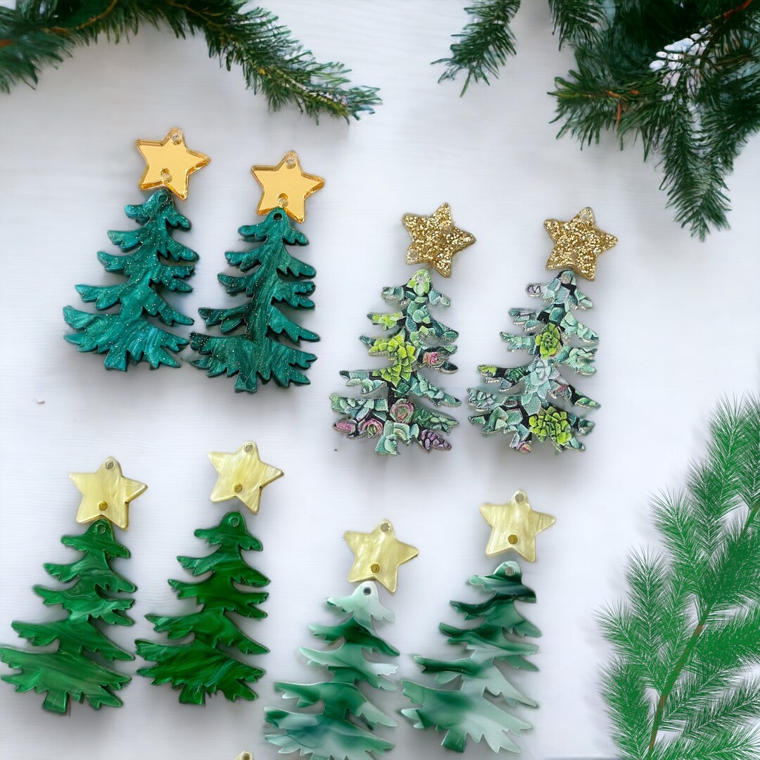 Christmas Tree Acrylic Earring Blanks, Glitter Earrings, Holiday Tree ...