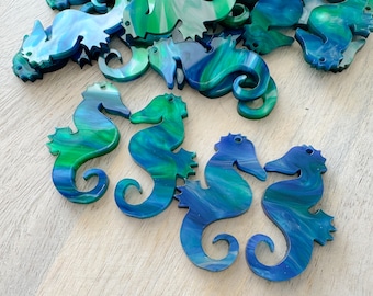 Seahorses Blue and Green Marble-Acrylic Earring Blanks-Marbled Acrylic Earrings-Beach Earrings-Surf-Boho