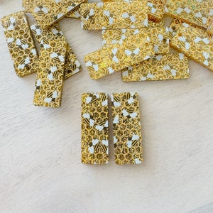 Bee Acrylic Earring Blanks Glitter Honeycomb and Bee Earring Blanks Gold Glitter Bee Print Acrylic Priced Per Pair, Priced Per Pair image 2