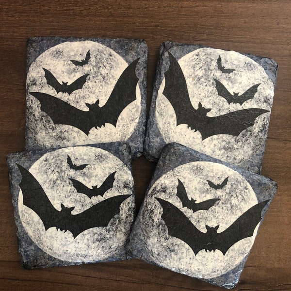 Bat Slate Coasters - Set of 4