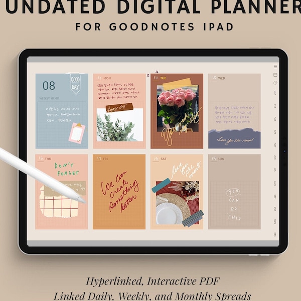 Undated Digital Planner 500+pages include Sticker Monday start Goodnotes Planner iPad planner Tablet Planner DTcreative